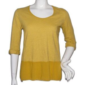 FRESH PRODUCE Top, S, Yellow, Solid, Button Back, Mid length sleeves, Wider neck